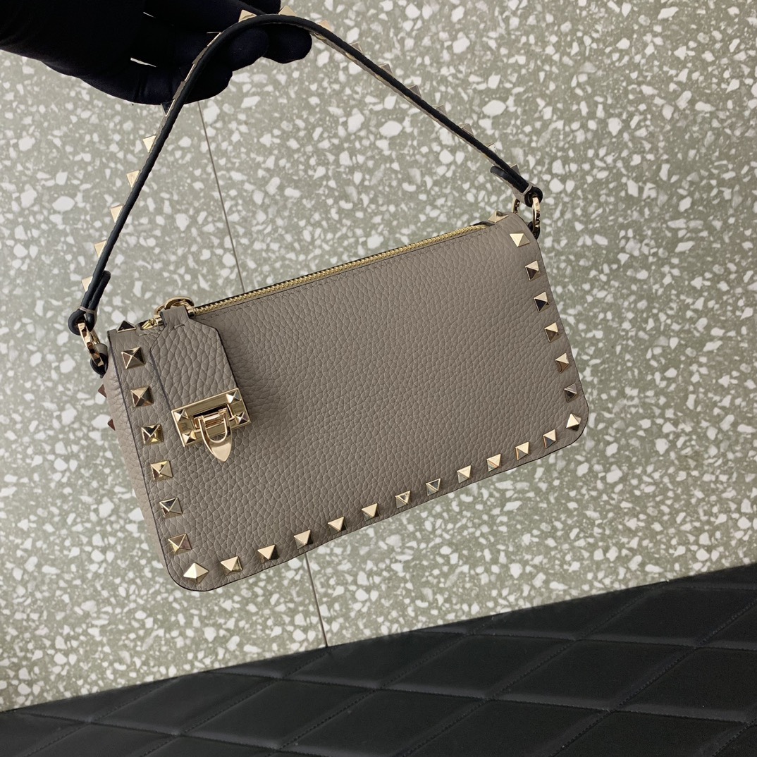 Valentino Garavani Rockstud Small Crossbody Bag in Grey Grainy Calfskin